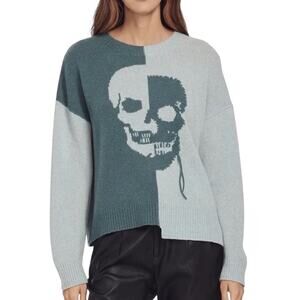 360Cashmere Kylie Colorblock Skull Sweater In Aloe Eucalyptus